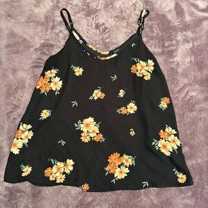 Forever 21 Black Floral Flowy Tank Top | Size Large
